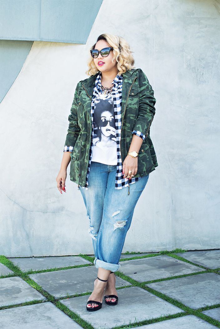 Foto: Reprodução / <a href="http://gabifresh.com/2014/09/camouflage-jacket-plus-size-fall-2014/" target="_blank">Gabi Fresh</a>