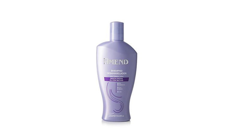 Amend Desamarelador  por R$26,50 na <a href=" http://www.nikkeycosmeticos.com.br/amend-desamarelador-shampoo-250ml-p11528/" target="_blank">Nikkey Cosméticos</a> (<a href=" http://desejosdebeleza.com/testei-shampoo-desamarelador-amend/" target="_blank">Ver resenha</a>)