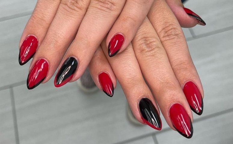 30 fotos de unhas vermelhas com preto cheias de glamour e estilo